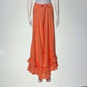 Calypso Christiane Celle Raw-Edge Trim Long Skirt. Linen. Size 0